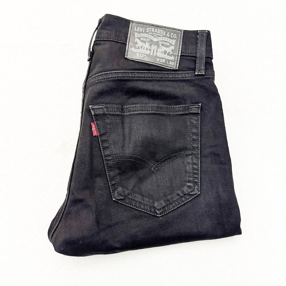 Levi's 512 Black Denim Jeans Frayed Hem Skinny Fit Size 28 x 30